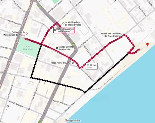 Hôtels-Gouverneur-Vieux-Trois-Rivières-Carte-itinéraire